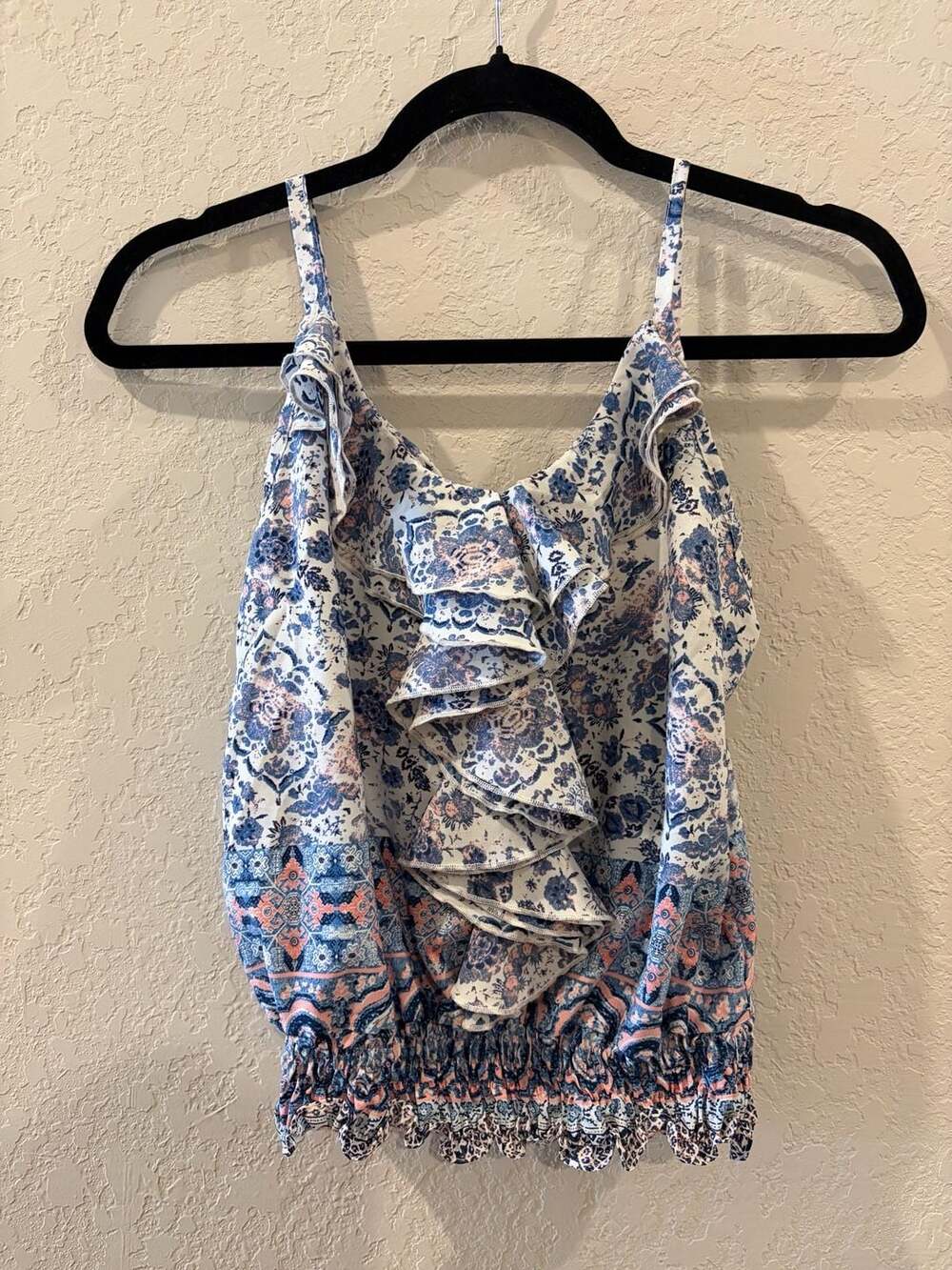Brend Bohemian Floral Print Ruffled Spaghetti Strap Cami Top